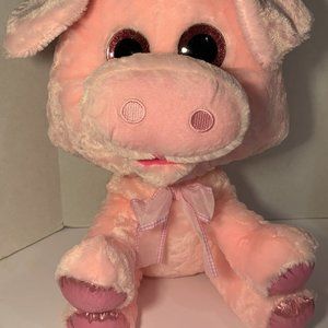 Glitter Eyed Pig Animal Plush Pink Jumbo Size Large 16” Carnival Toy Retired